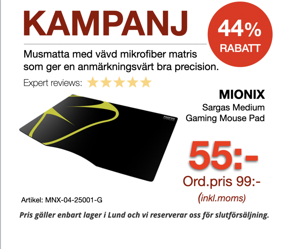 Campaign - MIONIX Sarga's gaming mat with or without shipping as an option. Gift for you or others?